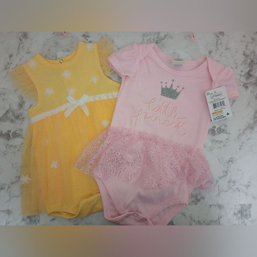 2 NWT Baby Girl One Piece Outfits with Tutus Size 6/9 Months